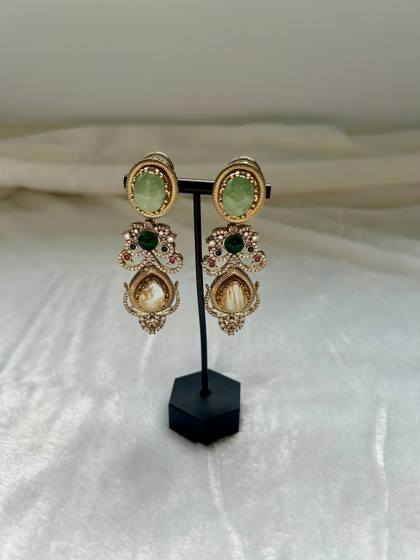 LUXE Mint & Light Tan Marble Doublet Earrings