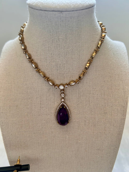 Purple Moissanite Kundan Necklace Set