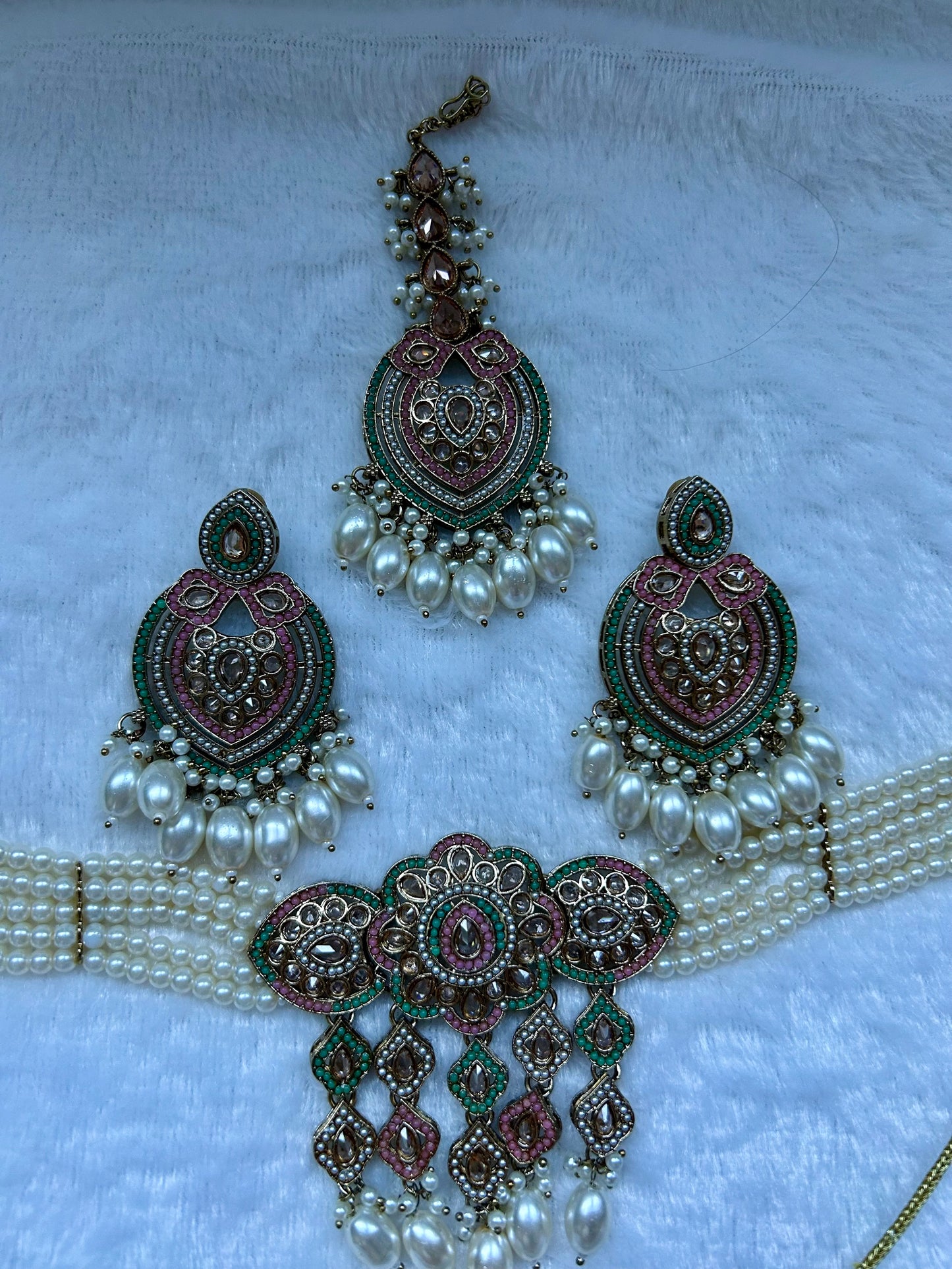 Pakistani Inspired Pink & Mint Choker Set