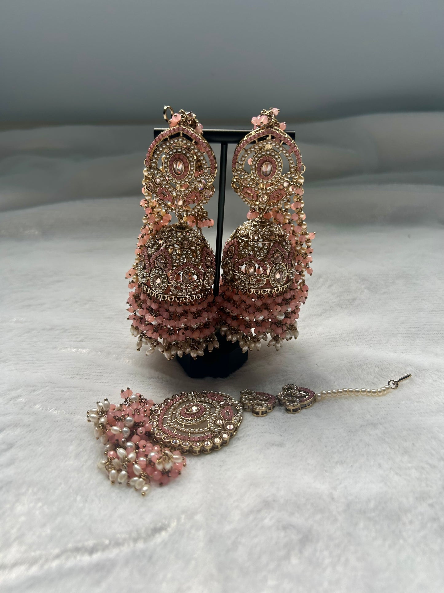Pink Polki Sahara Jhumki Tikka Set