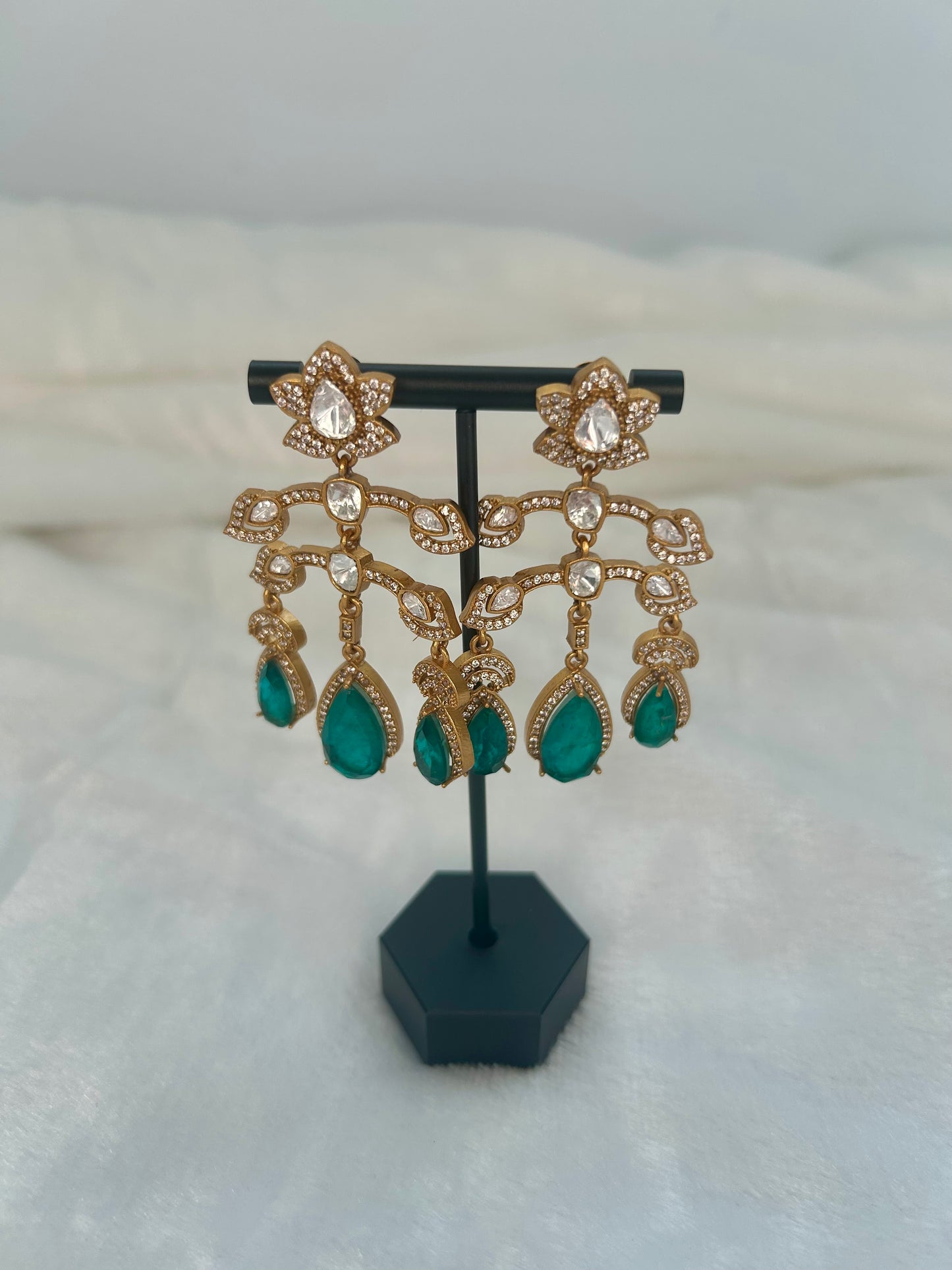 Emerald Green/ Teal Doublet Earrings