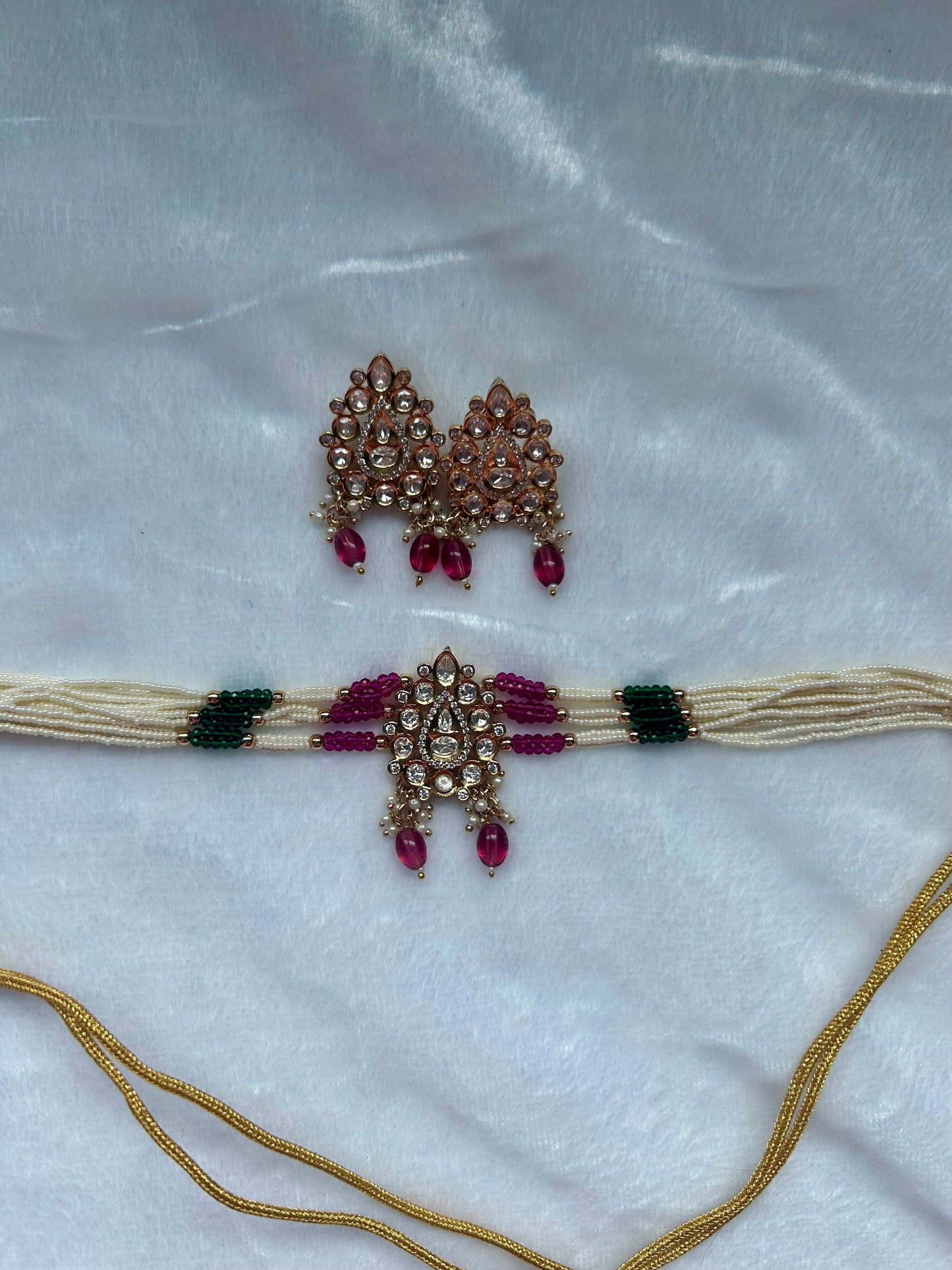 Emerald Green & Pink Tyaani Choker Set