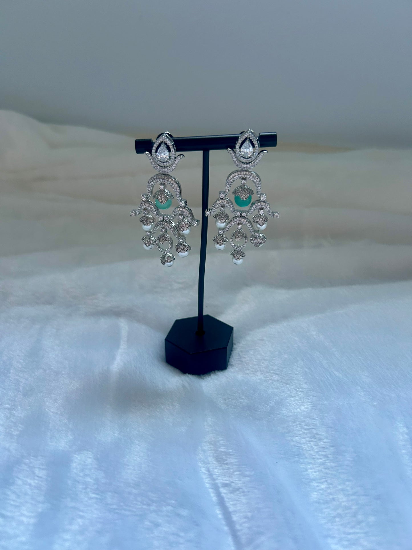 Sea Green AD Chandbali Earrings