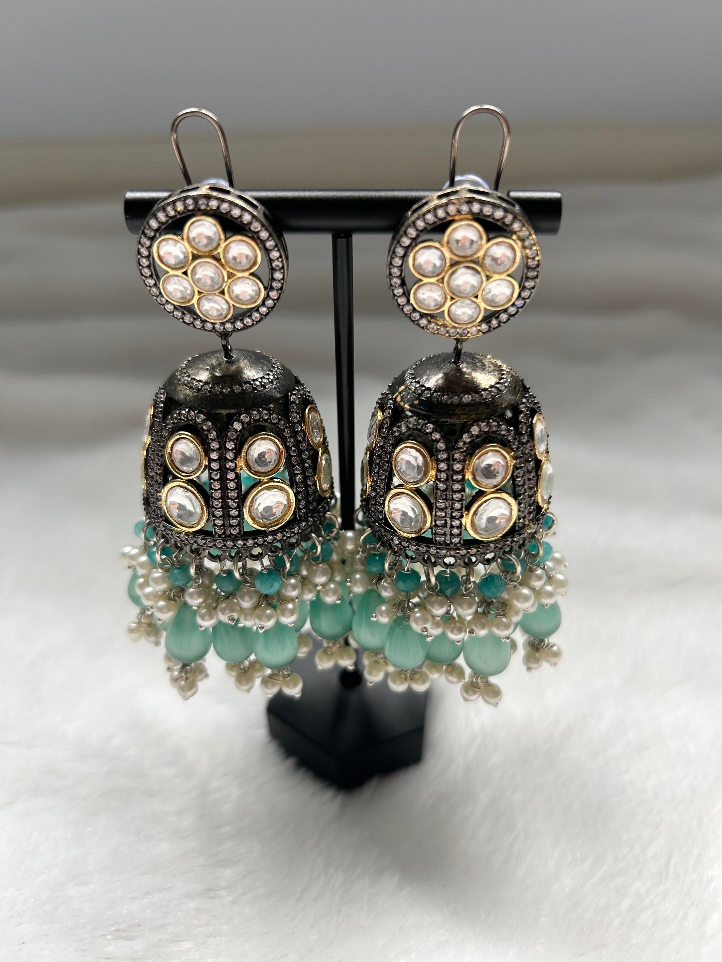 Oversized Mint Jhumki Earrings