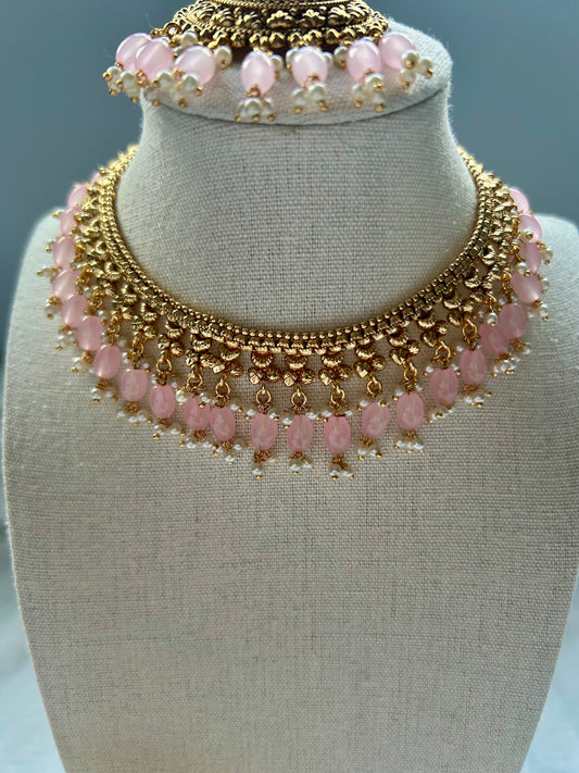 Pink Gold Crafted Choker Set