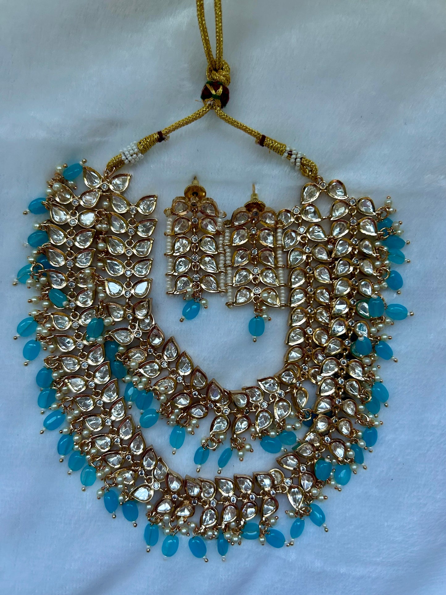 Ferozi Blue Tyaani Kundan Double Layer Necklace Set