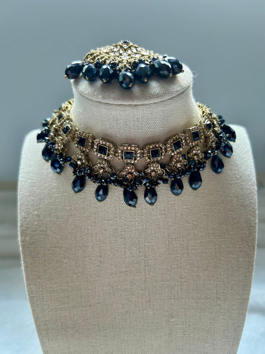 Black Polki Choker Tikka Set