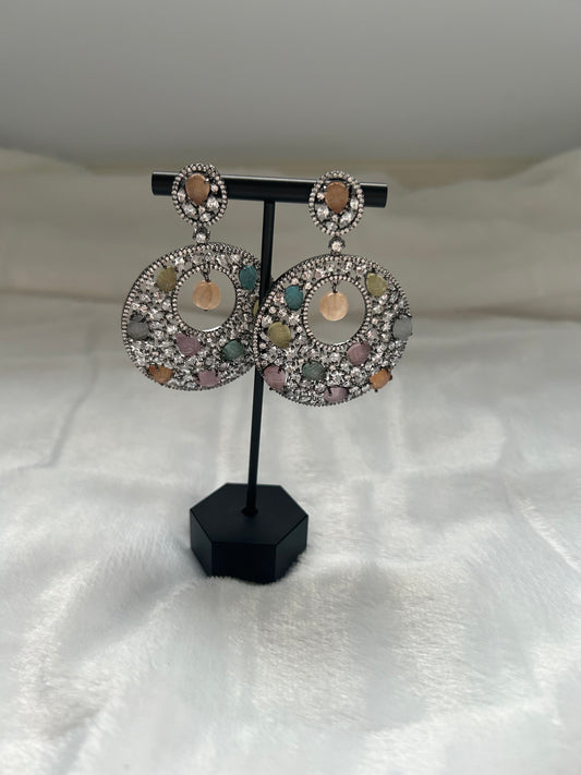 AD Multi Color Chandbali Earrings