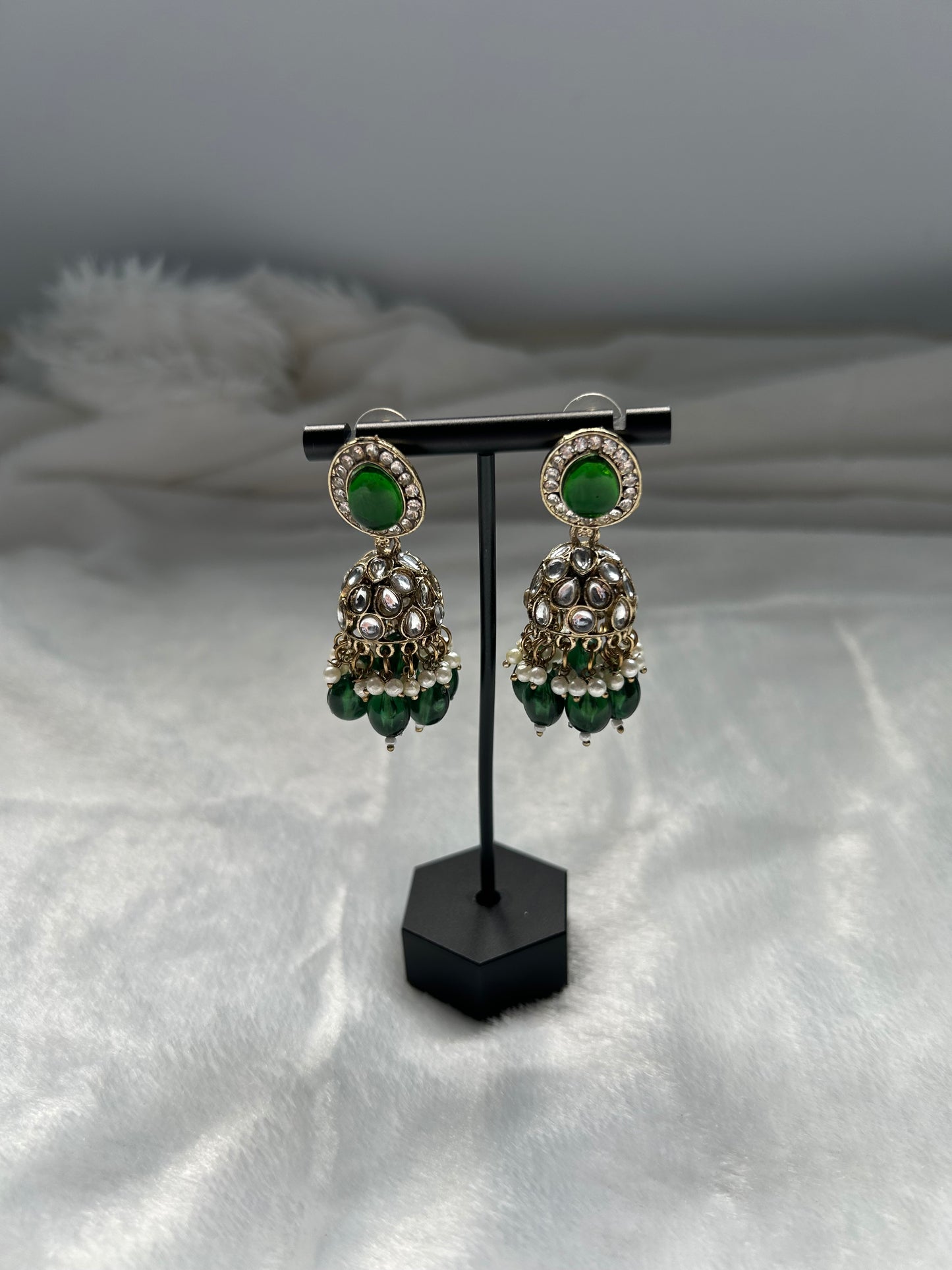 Emerald Green Kundan Jhumki Earrings