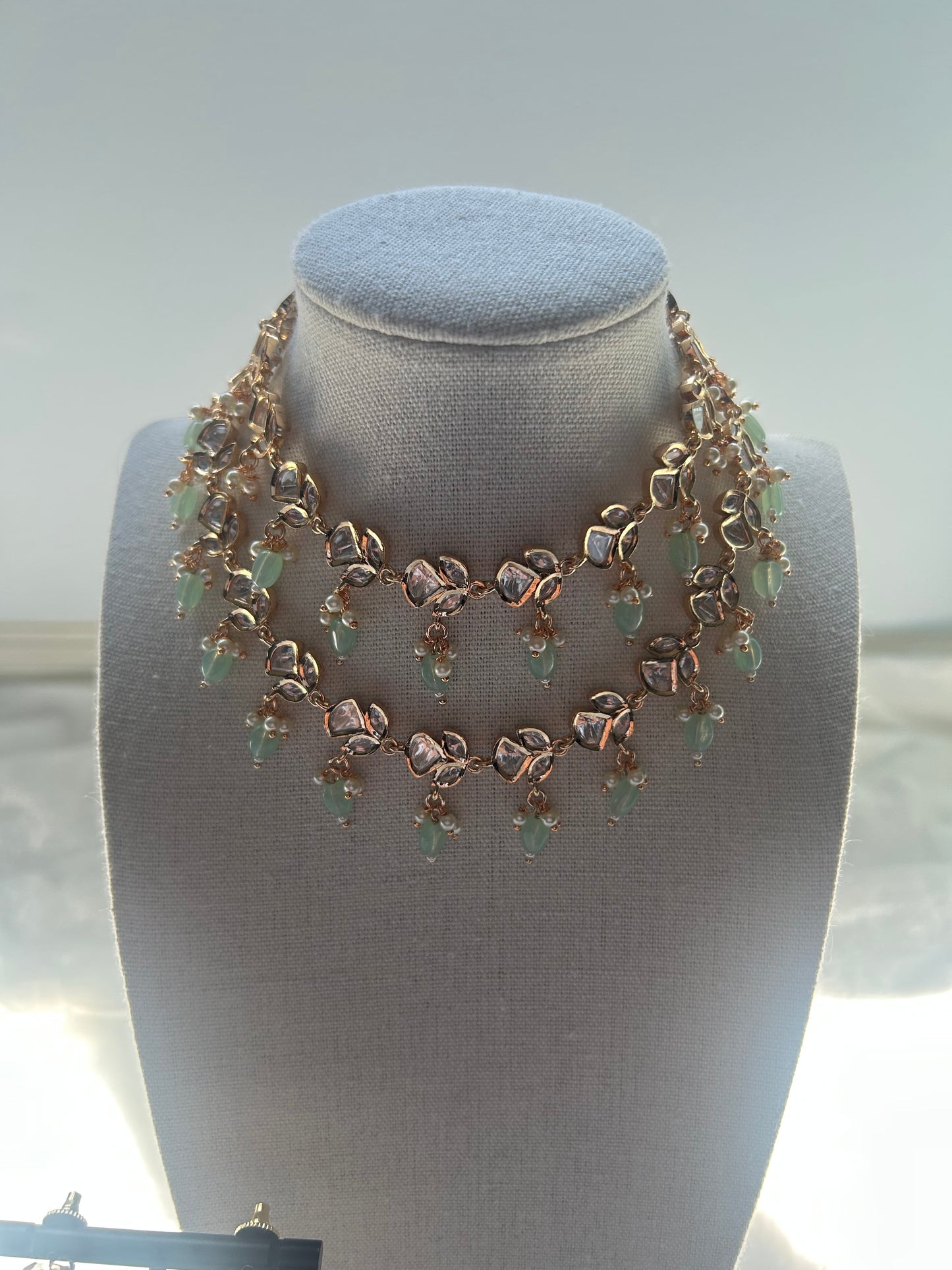 Tyaani Kundan Mint Two Layer Choker Set