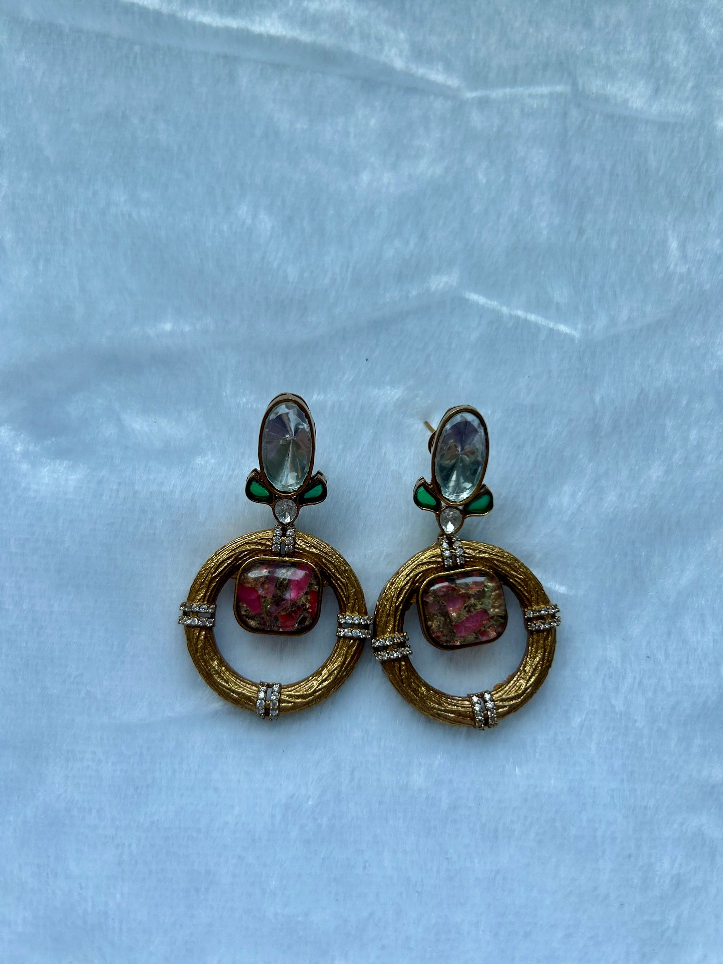 Pink Marble Uncut Kundan Earrings