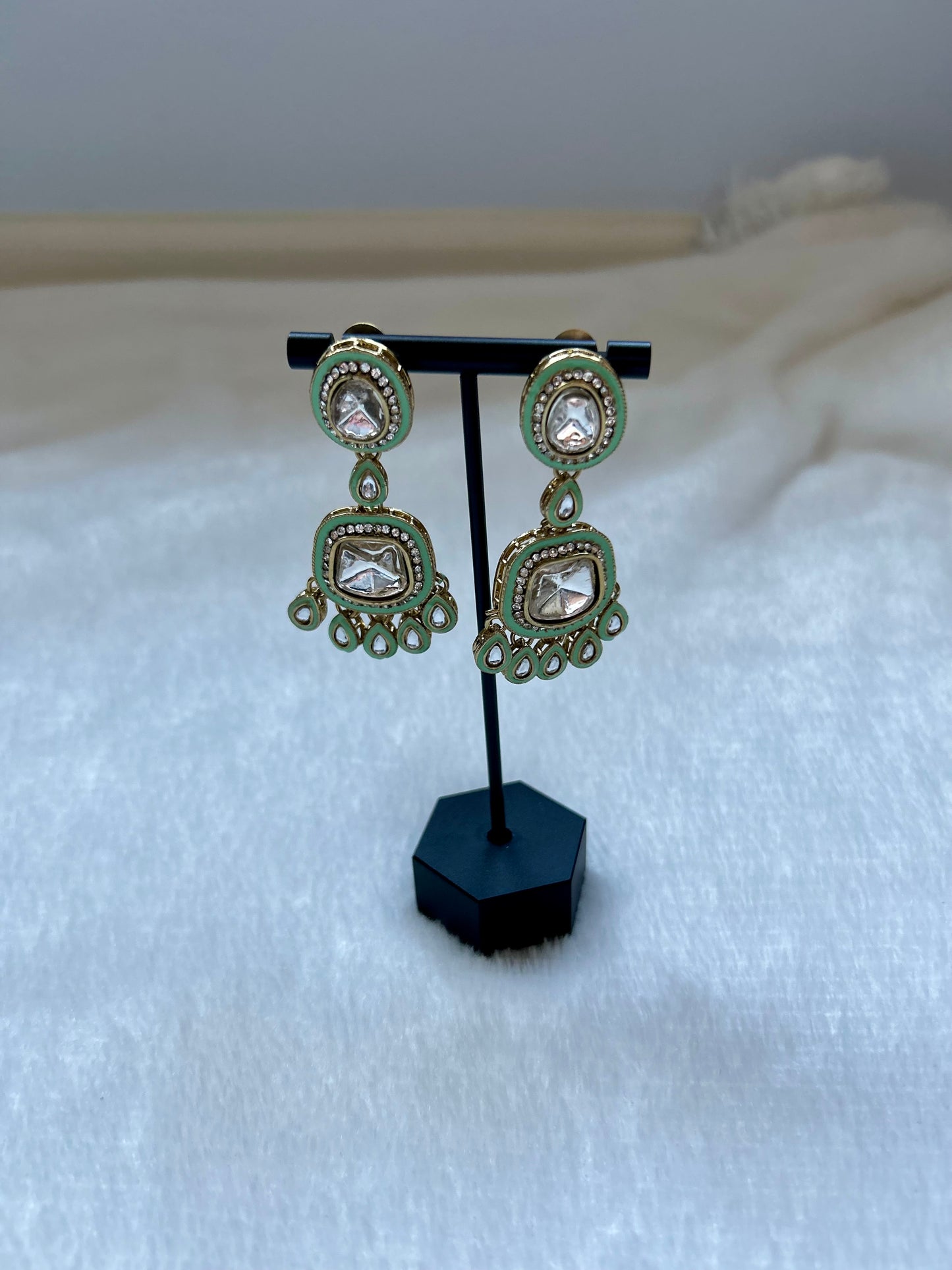 Mint Green Kundan Earrings