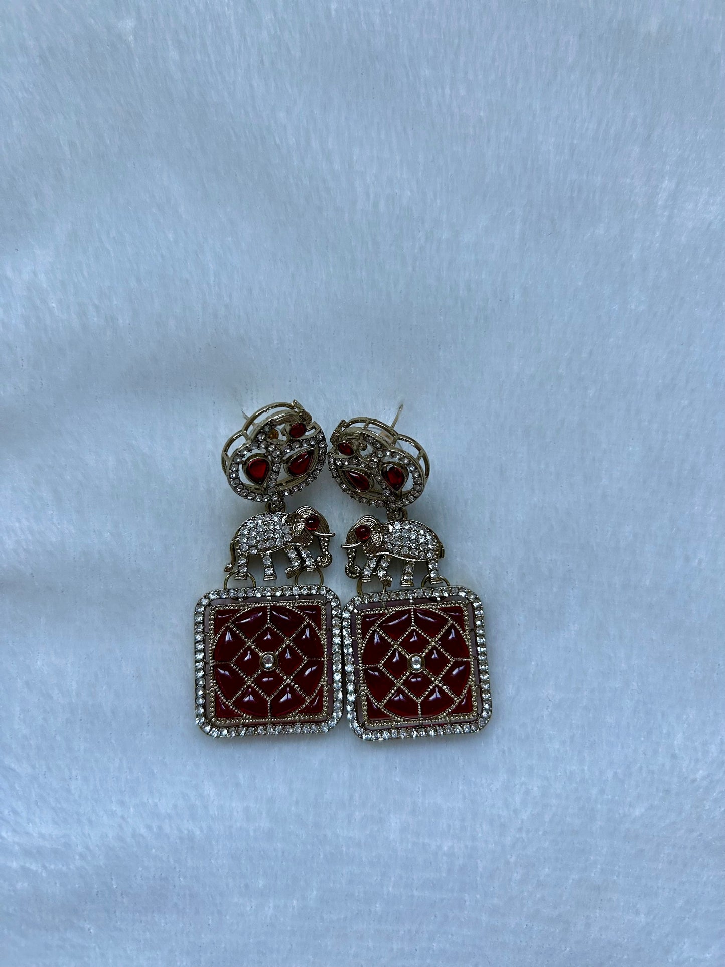 Red Polki Elephant Earrings