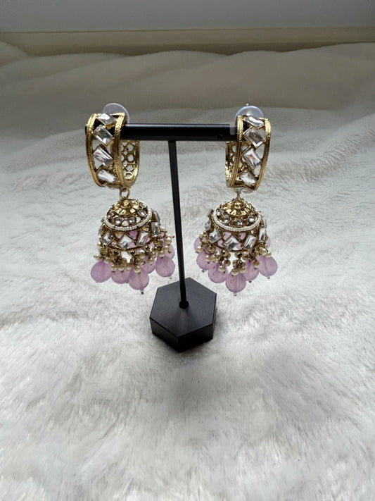 Purple Cuff Kundan Jhumka Earrings