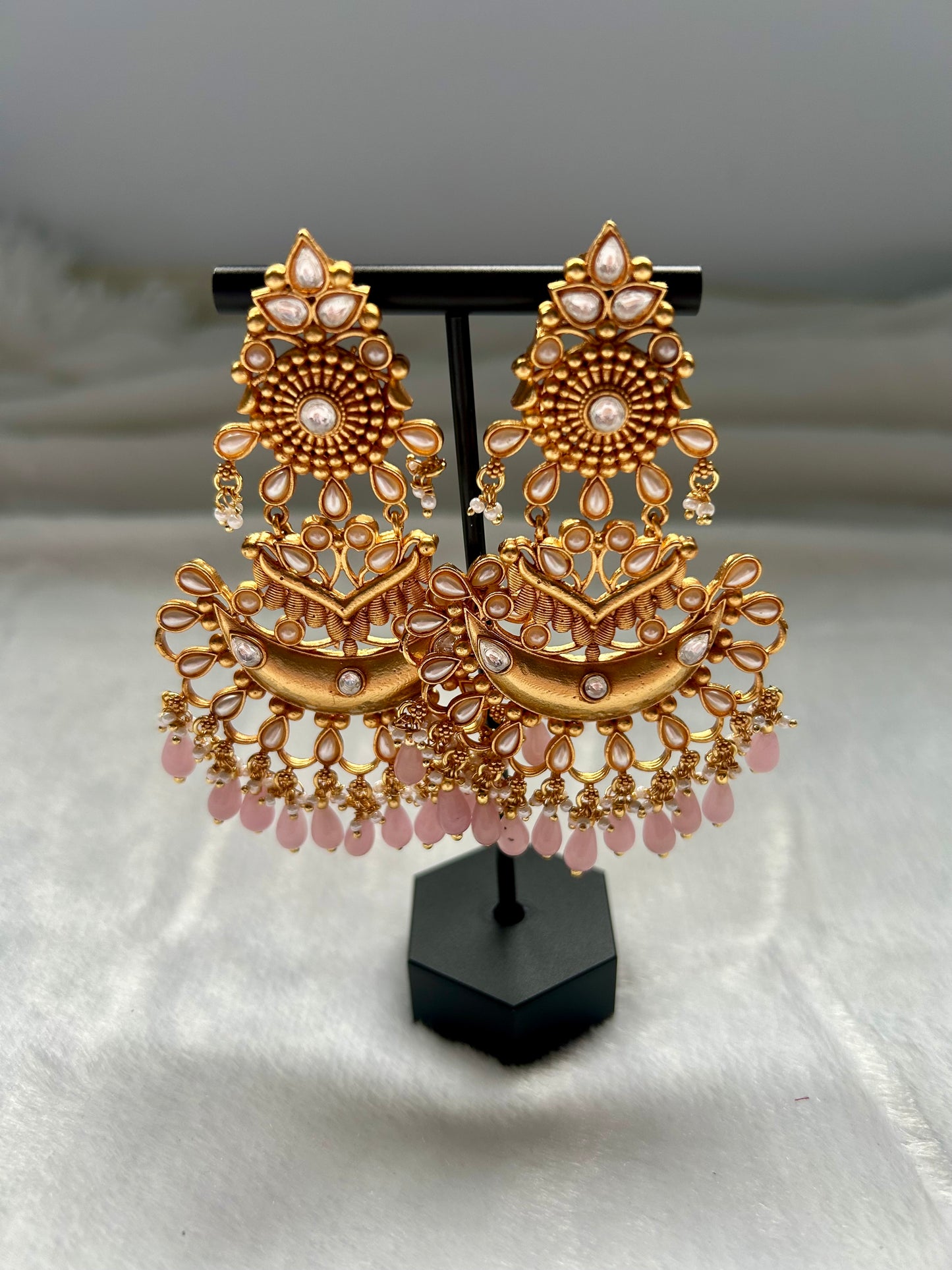 Oversized Pink Gold Crafted Earrings