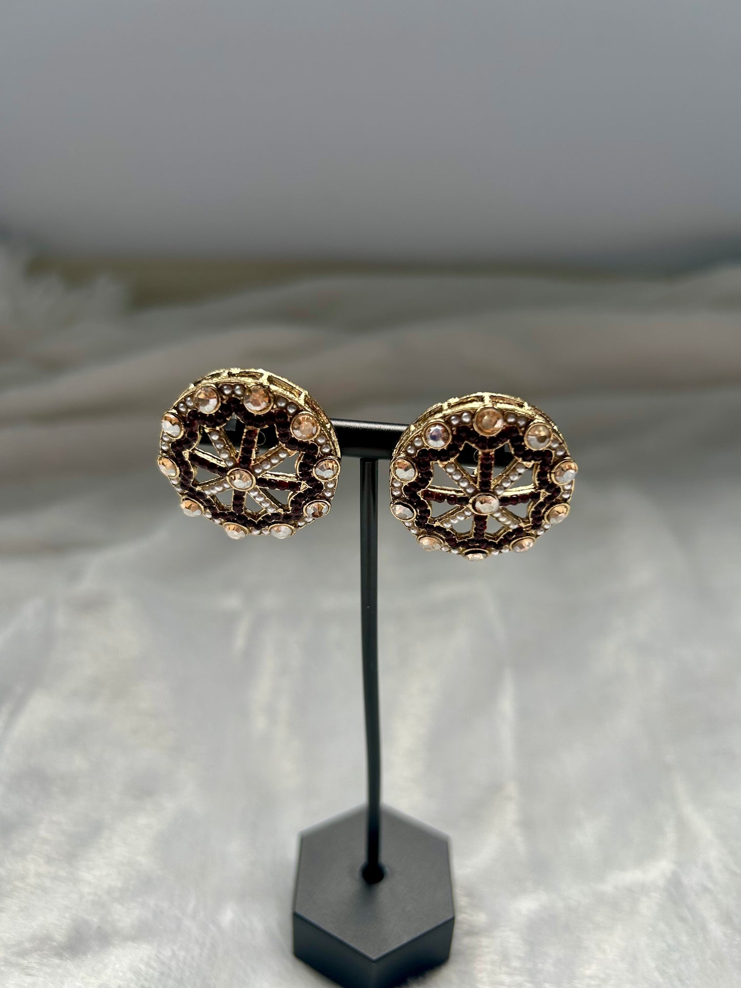 Dark Maroon Polki Studs