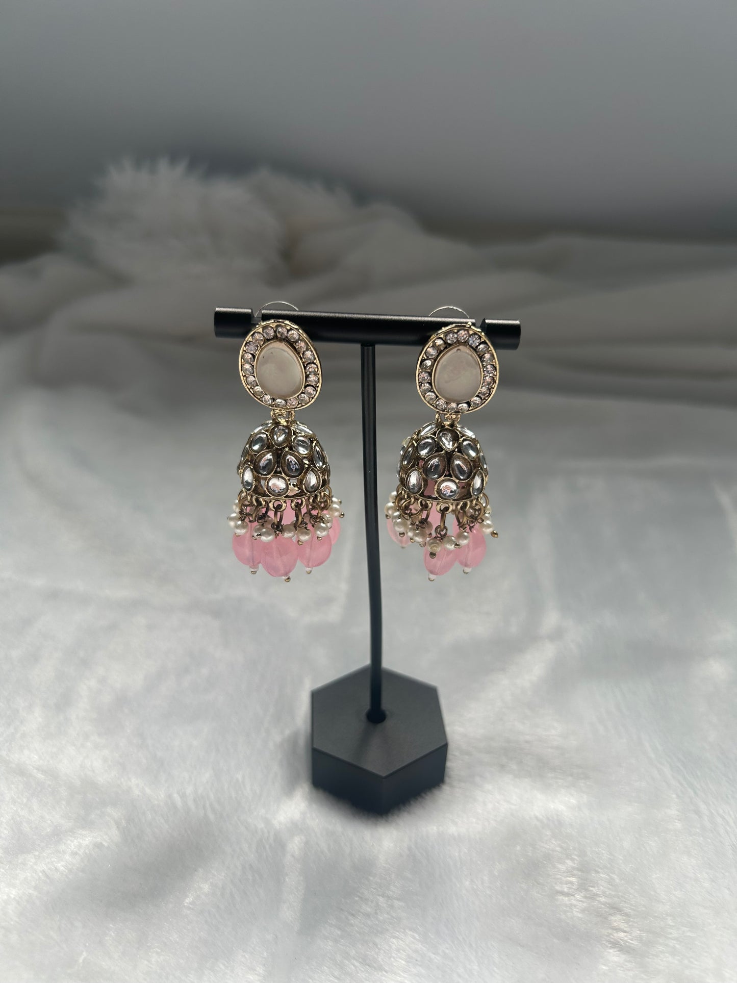 Light Pink Kundan Jhumki Earrings