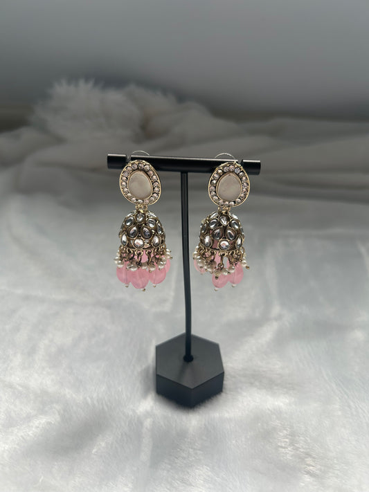 Light Pink Kundan Jhumki Earrings