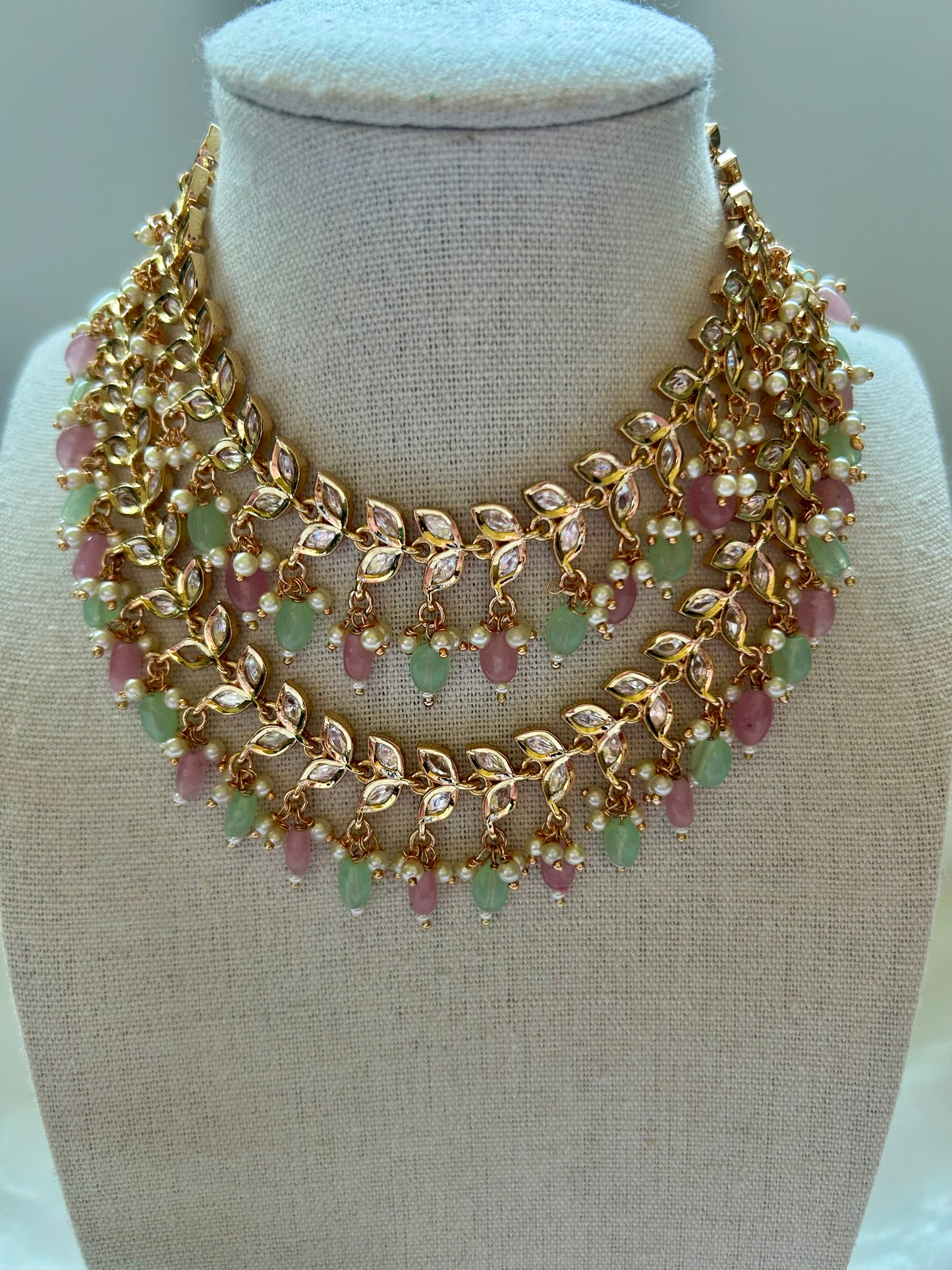 Mint & Pink Tyaani Kundan 2 Layer Necklace Set