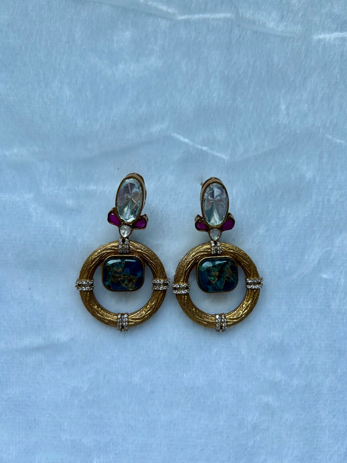 Dark Blue Marble Uncut Kundan Earrings