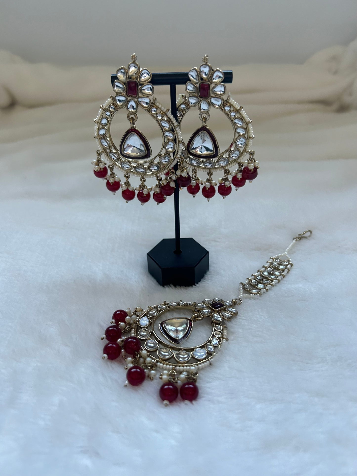 Red Kundan Tikka Set