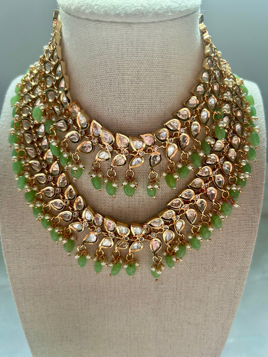 Light Green Tyaani Kundan Double Layer Necklace Set