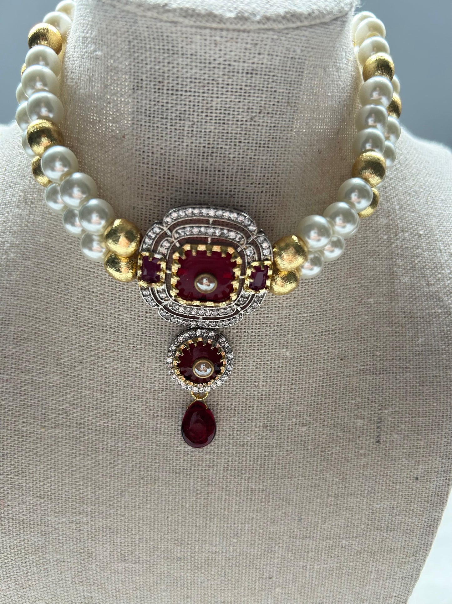 Ruby Polki Fusion Choker Set