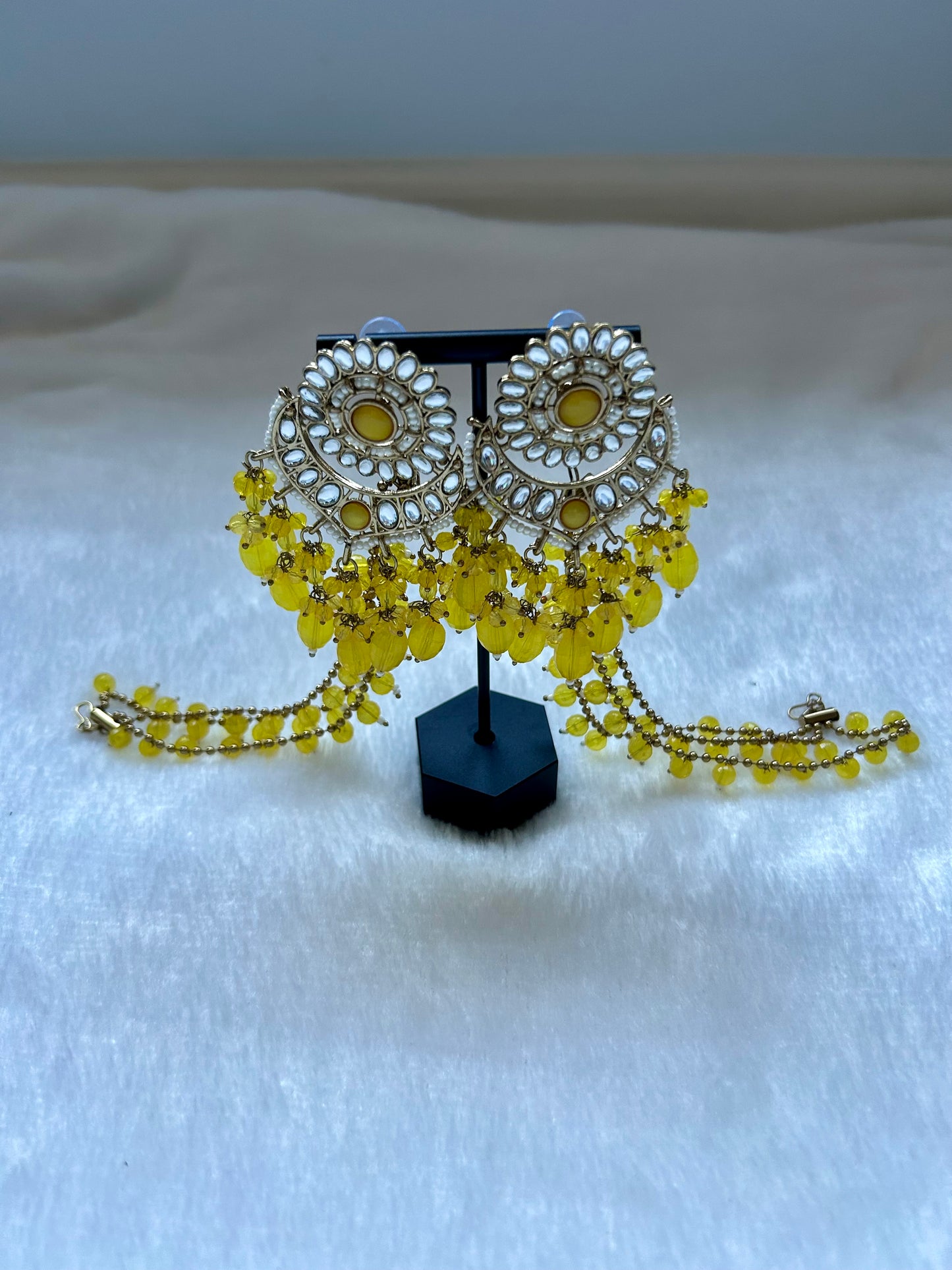 Yellow Detachable Sahara Kundan Earrings