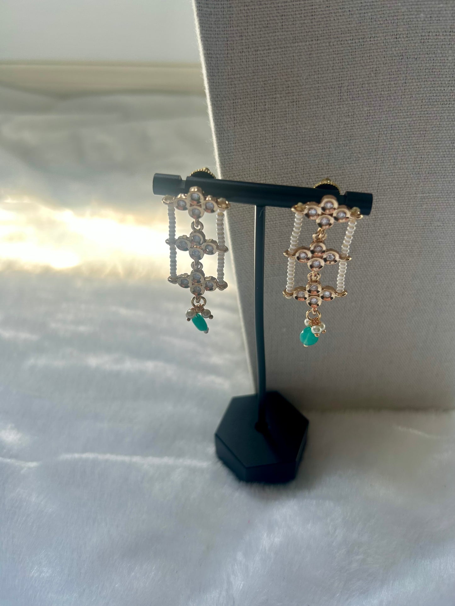 Teal Tyaani Kundan Two Layered Set