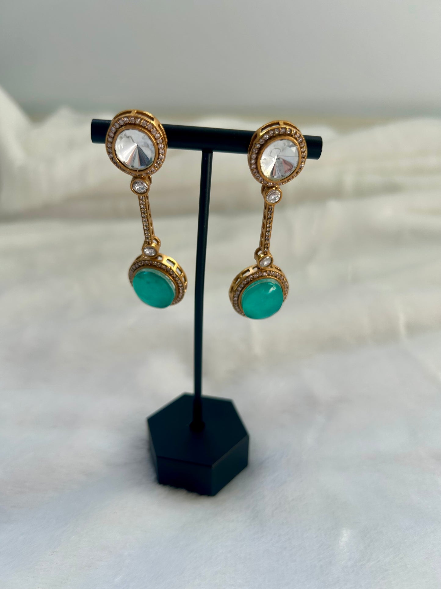 Teal Moissanite Kundan & Doublet Earrings
