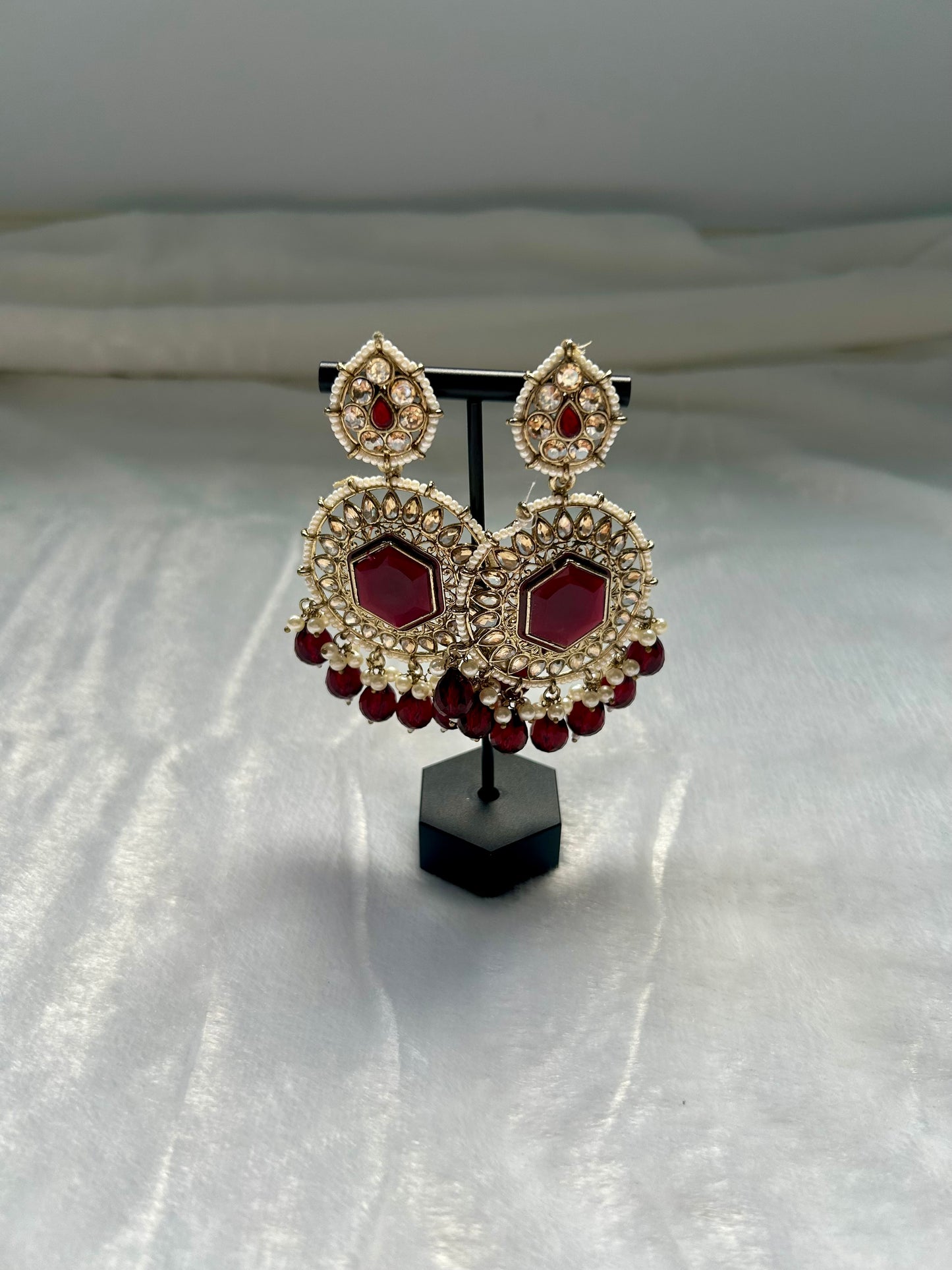 Dark Red Kundan Earrings