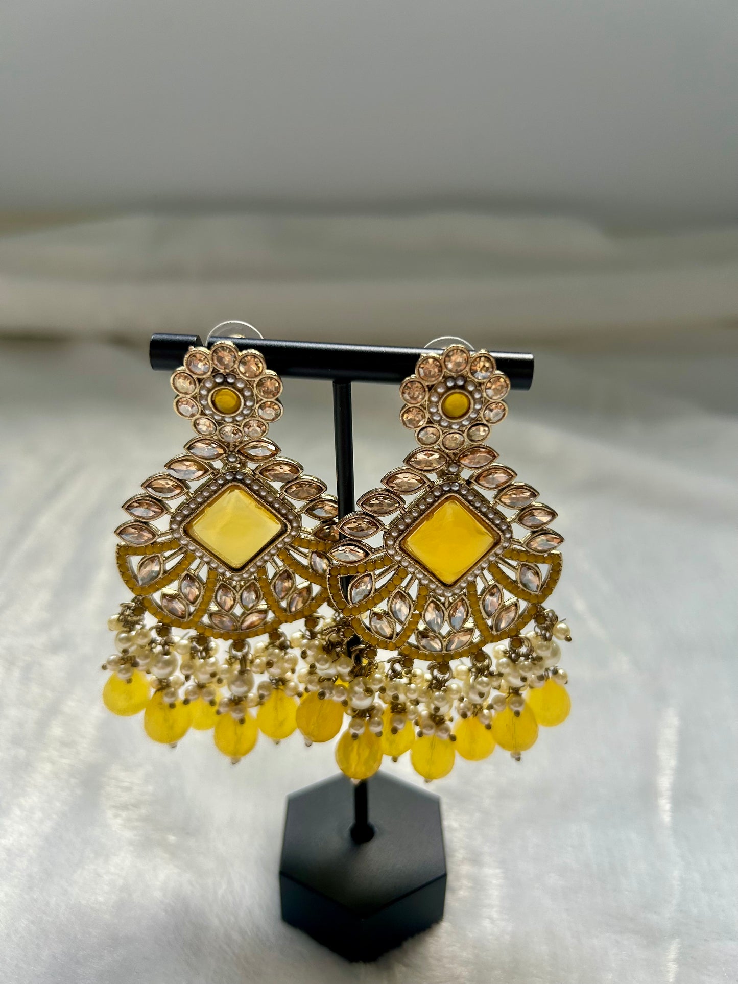 Yellow Kundan Earrings