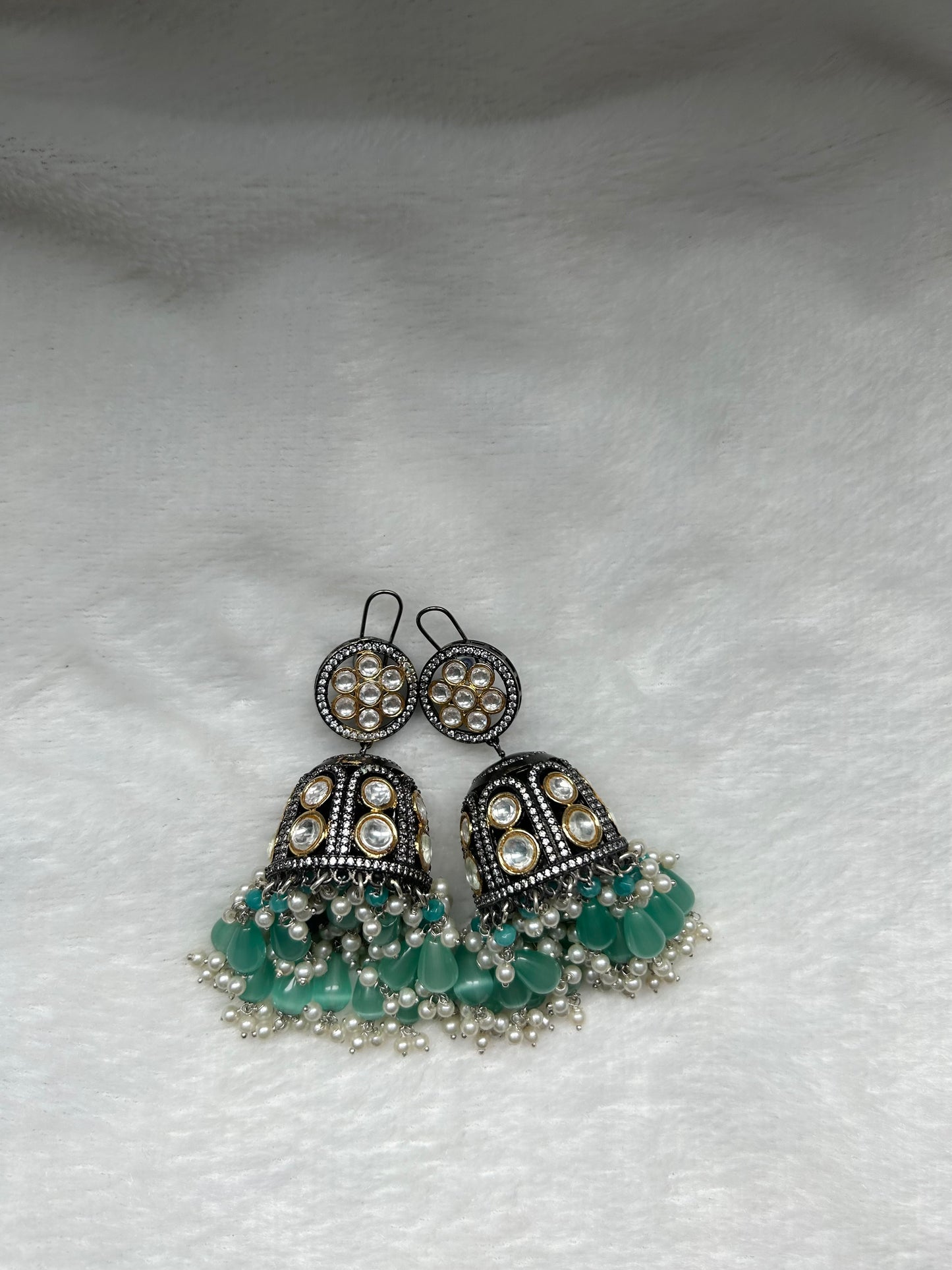 Oversized Mint Jhumki Earrings