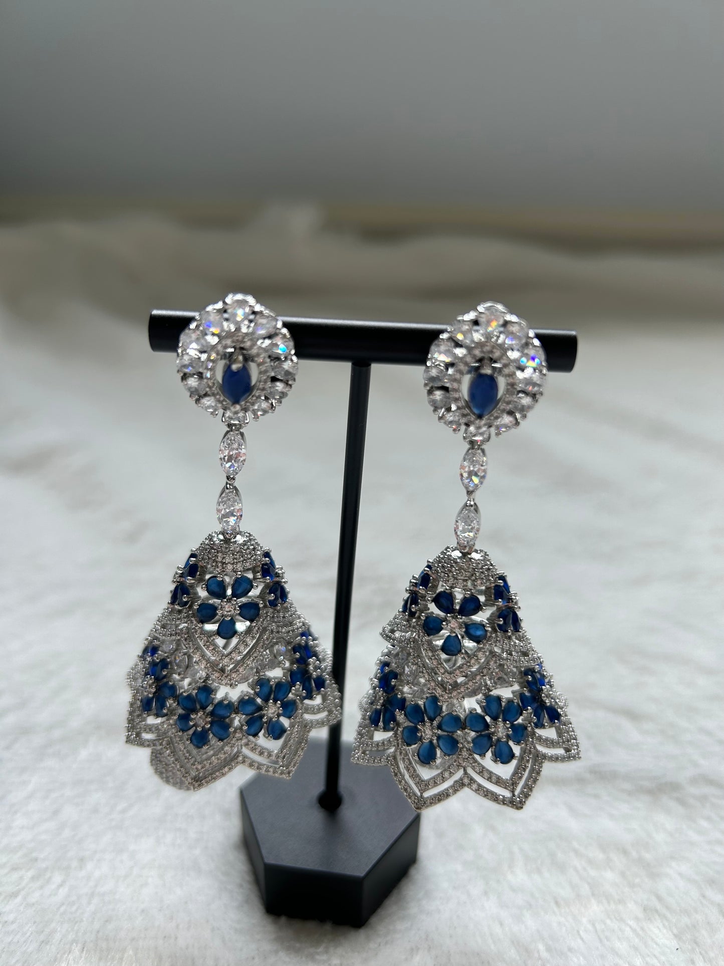 AD Blue & Silver Jhumka Earrings