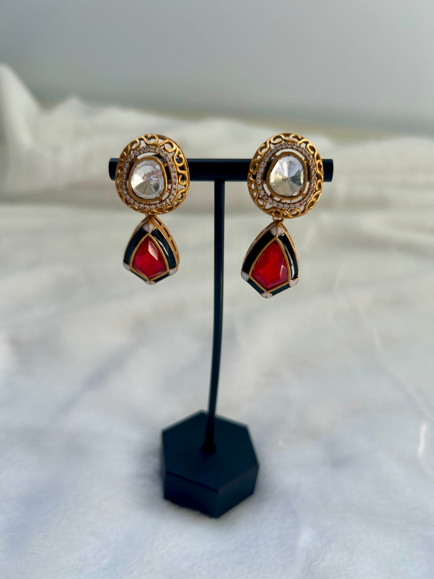 Red Moissanite Kundan & Doublet Earrings