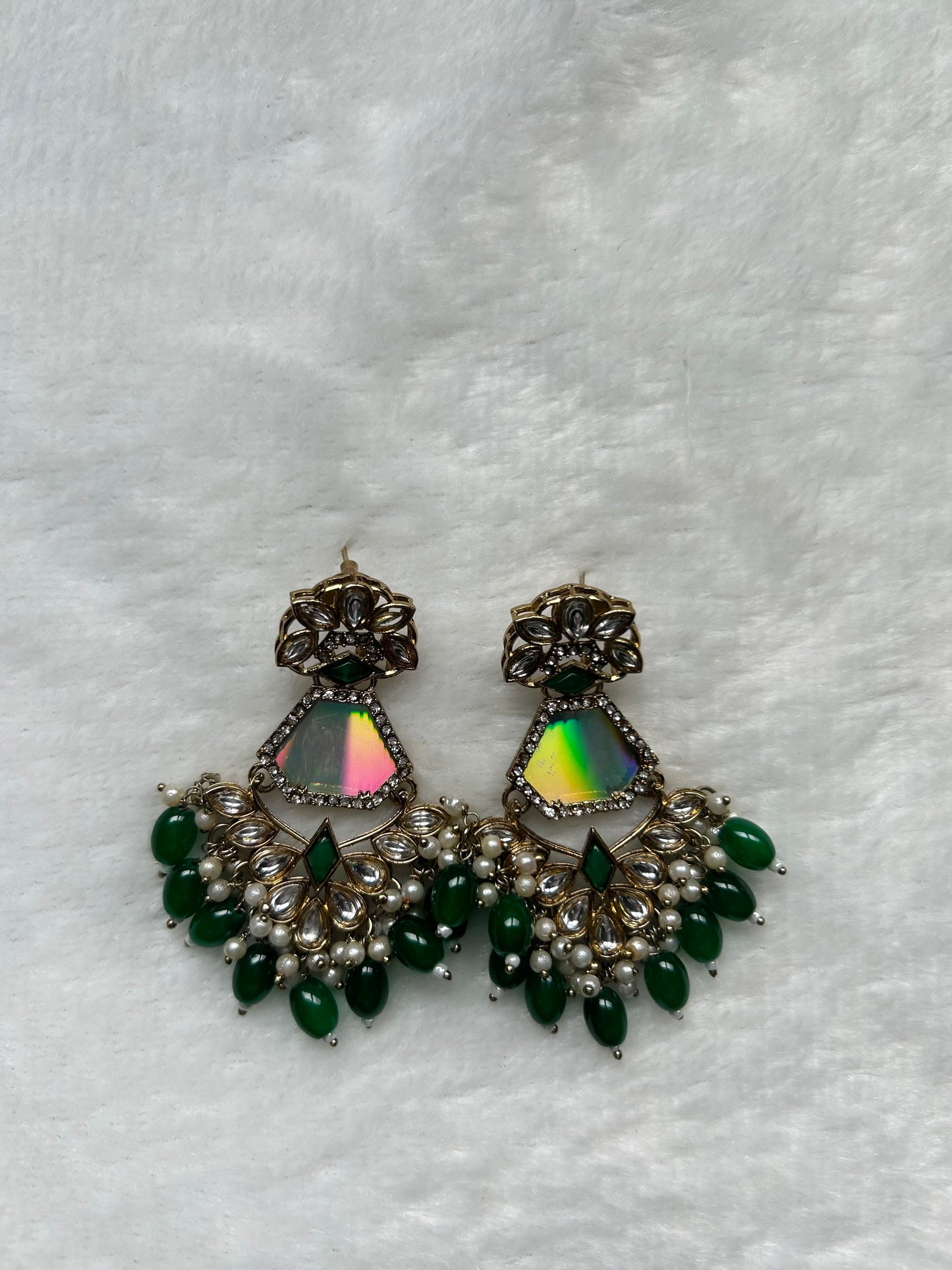 Emerald Green Fusion Kundan Earrings