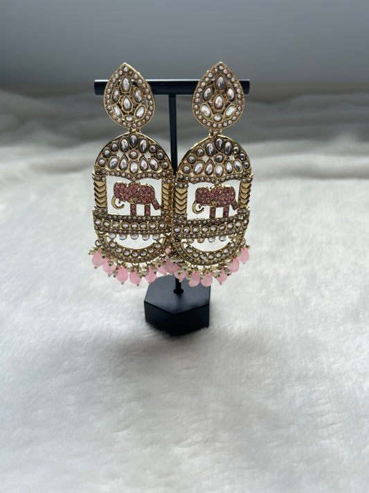 Oversized Pink Elephant Kundan Earrings