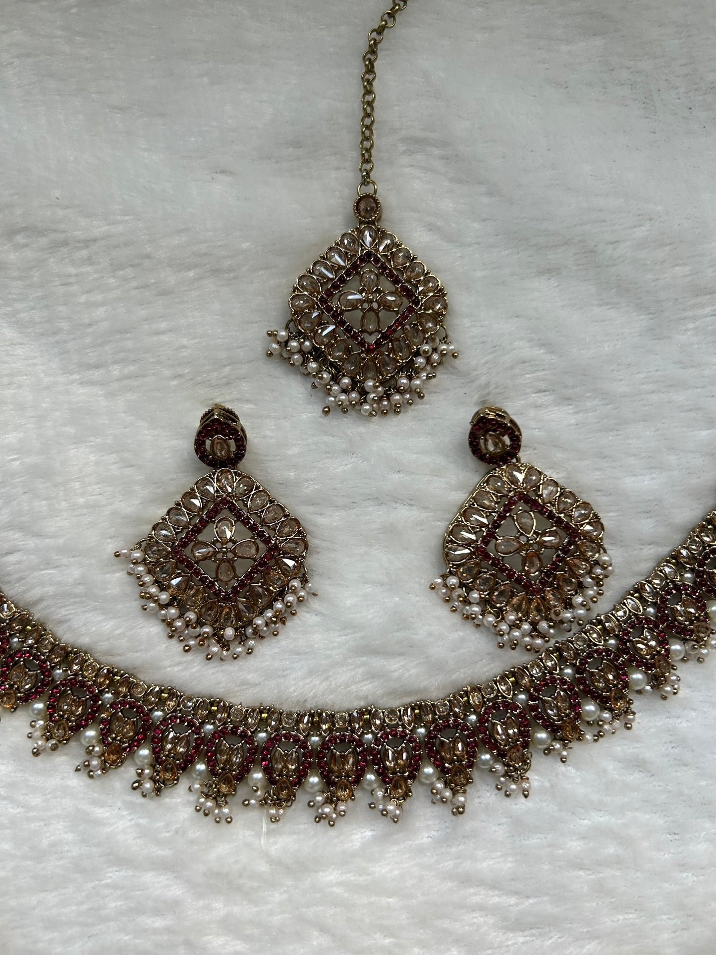 Dark Red/Pink Pakistani Inspired Choker Set