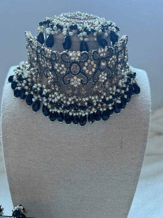 Pakistani Inspired Black Polki Choker Set