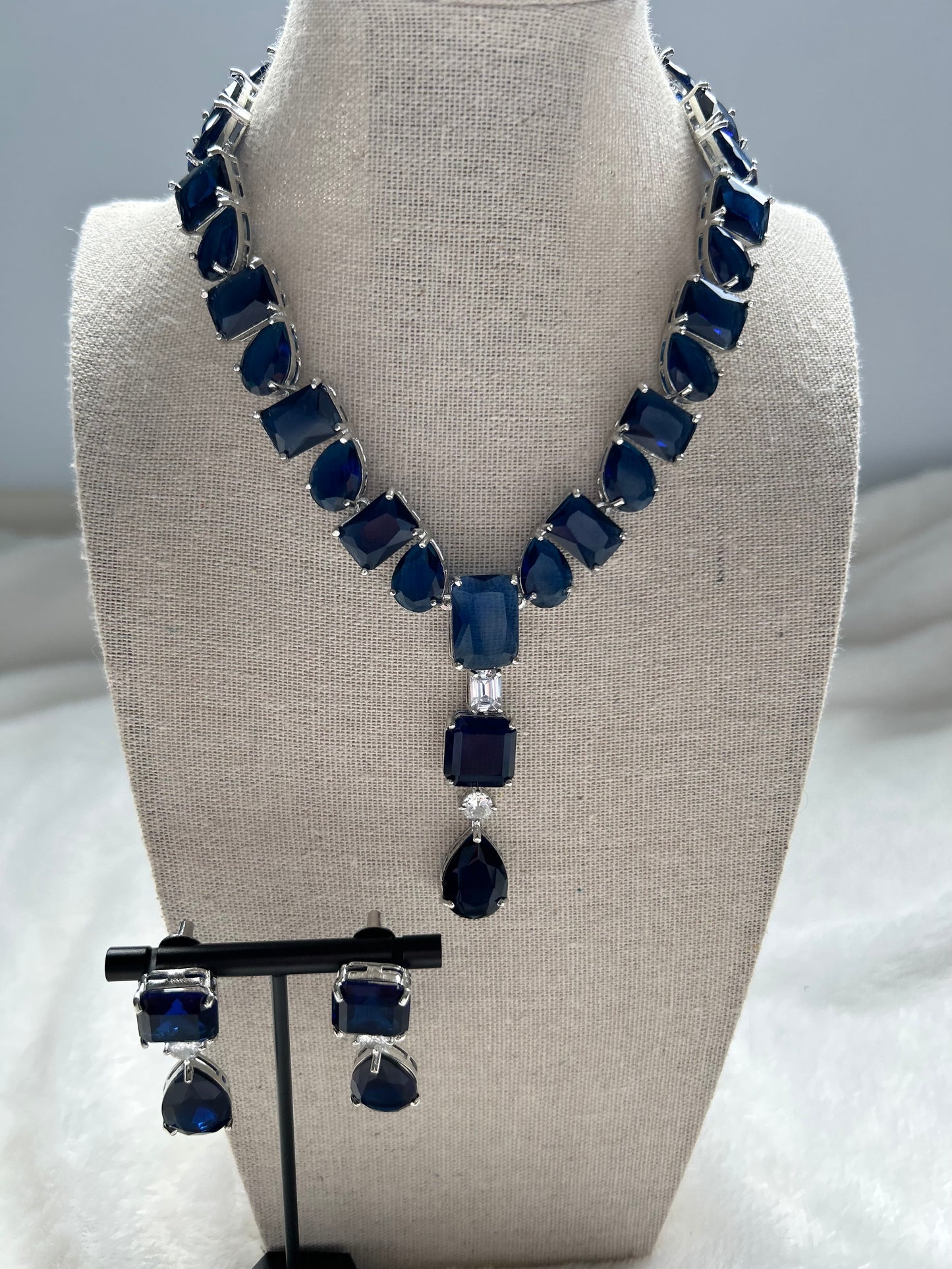 AD Royal Blue Long Necklace Set