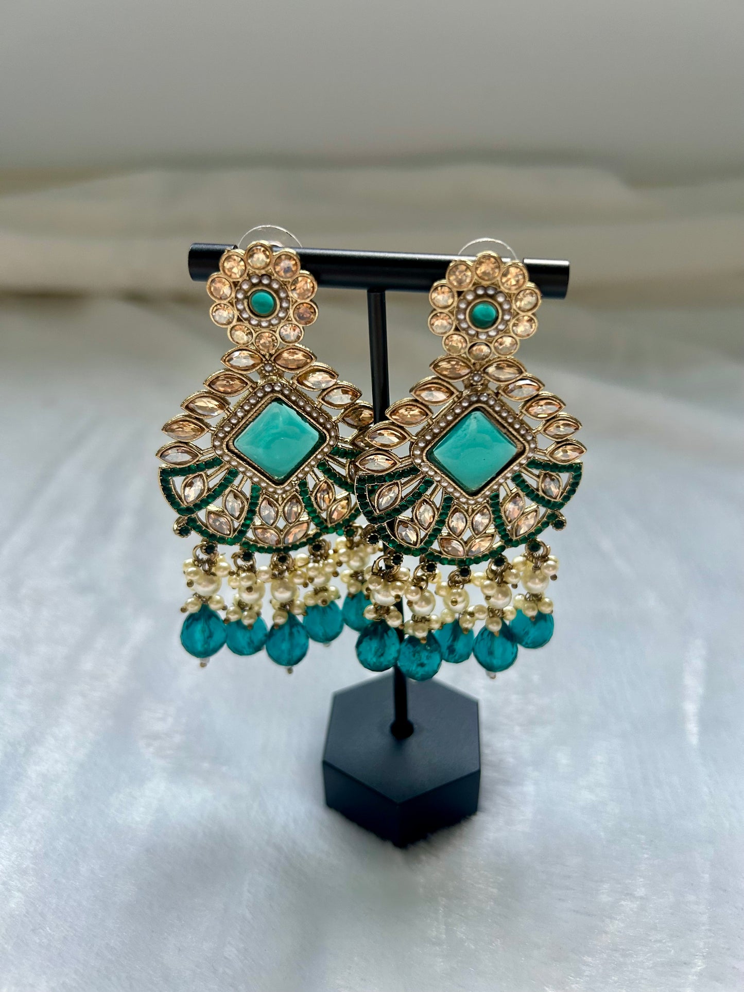 Teal Kundan Earrings