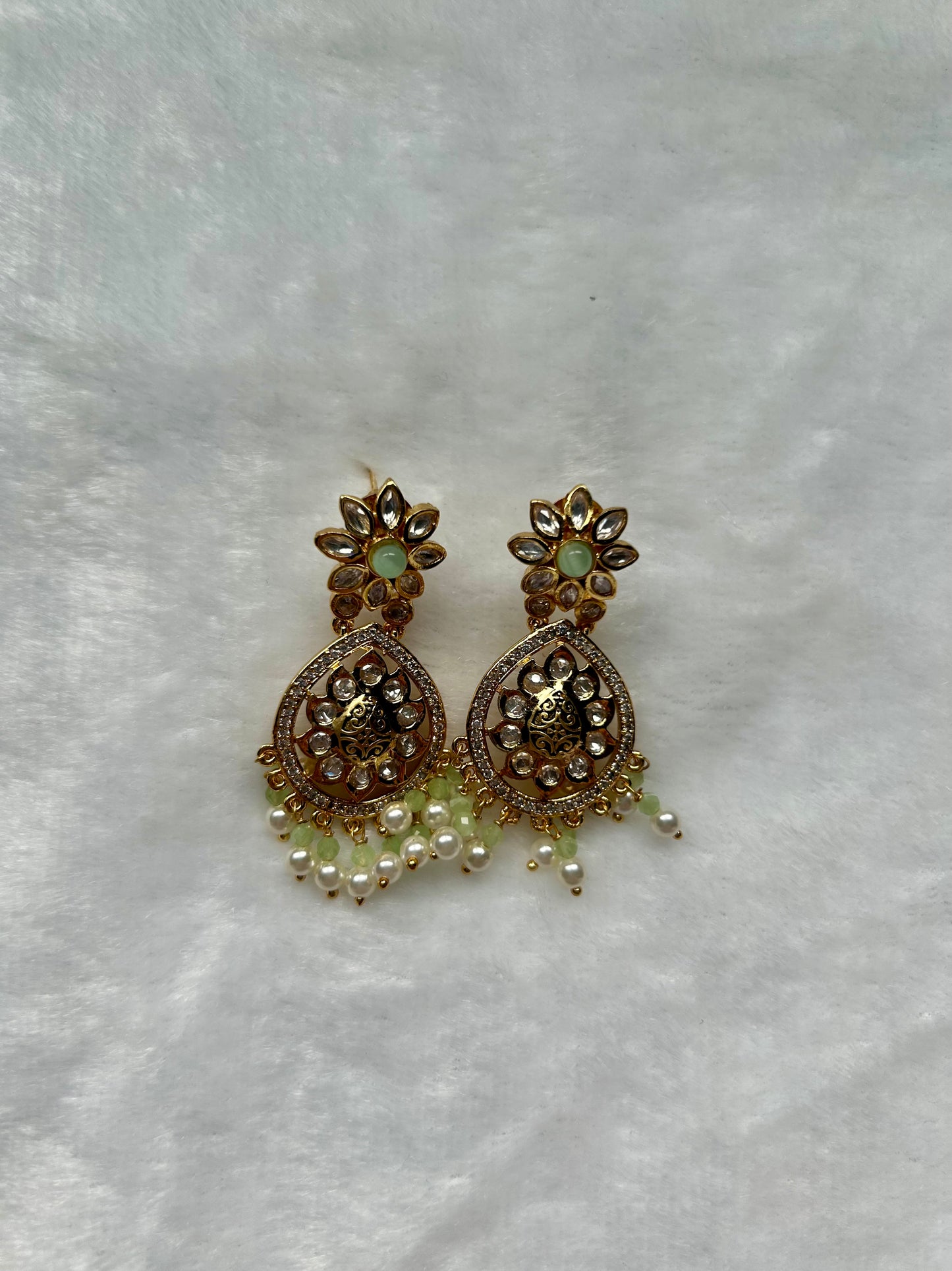 Mint Green Gold Crafted Earrings