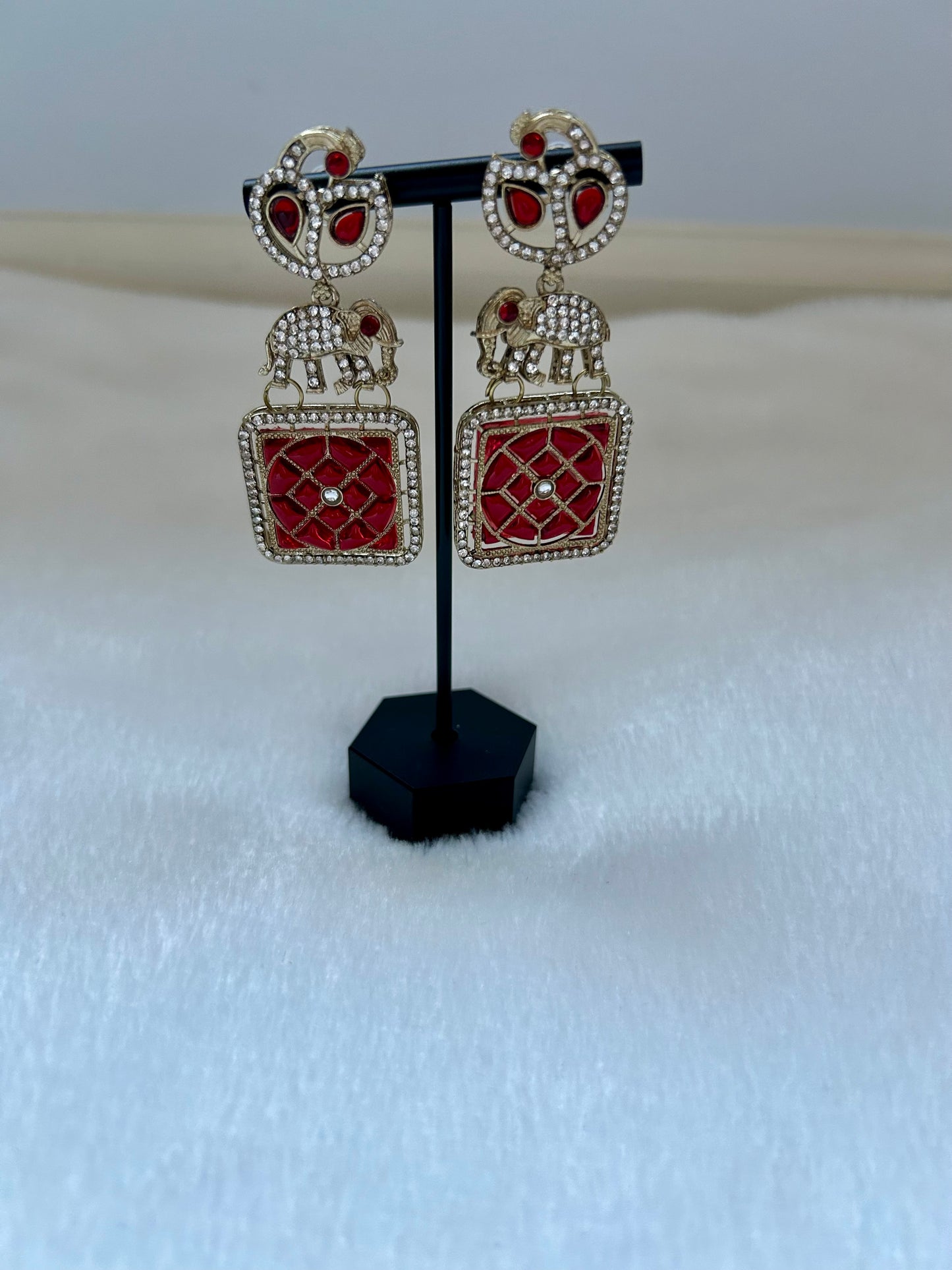 Red Polki Elephant Earrings