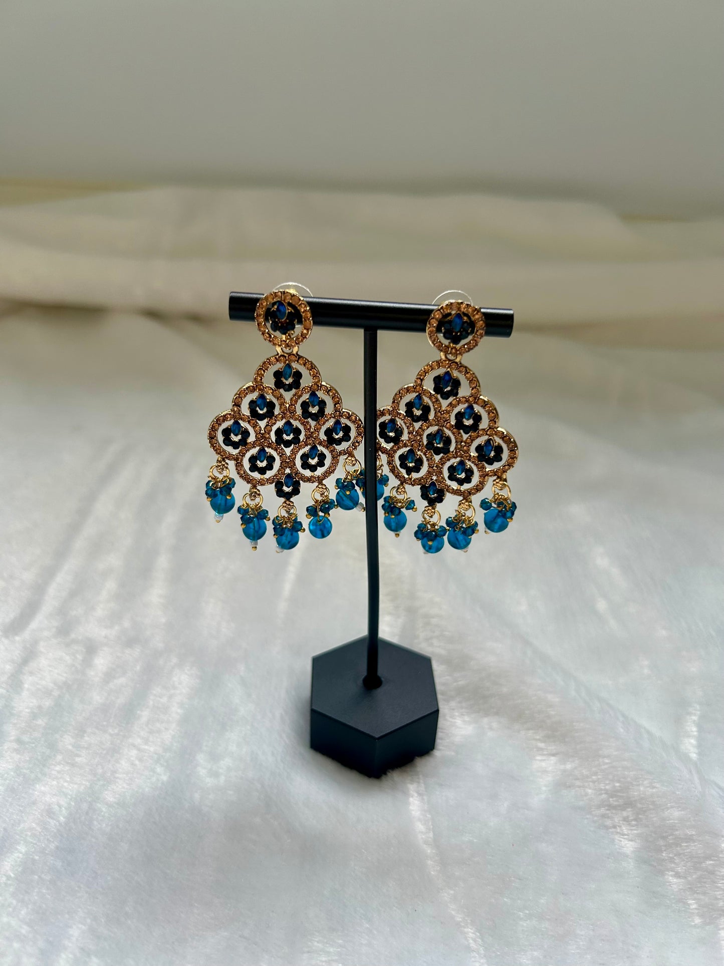 Dark Blue Polki Earrings