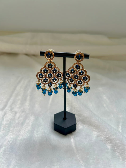 Dark Blue Polki Earrings