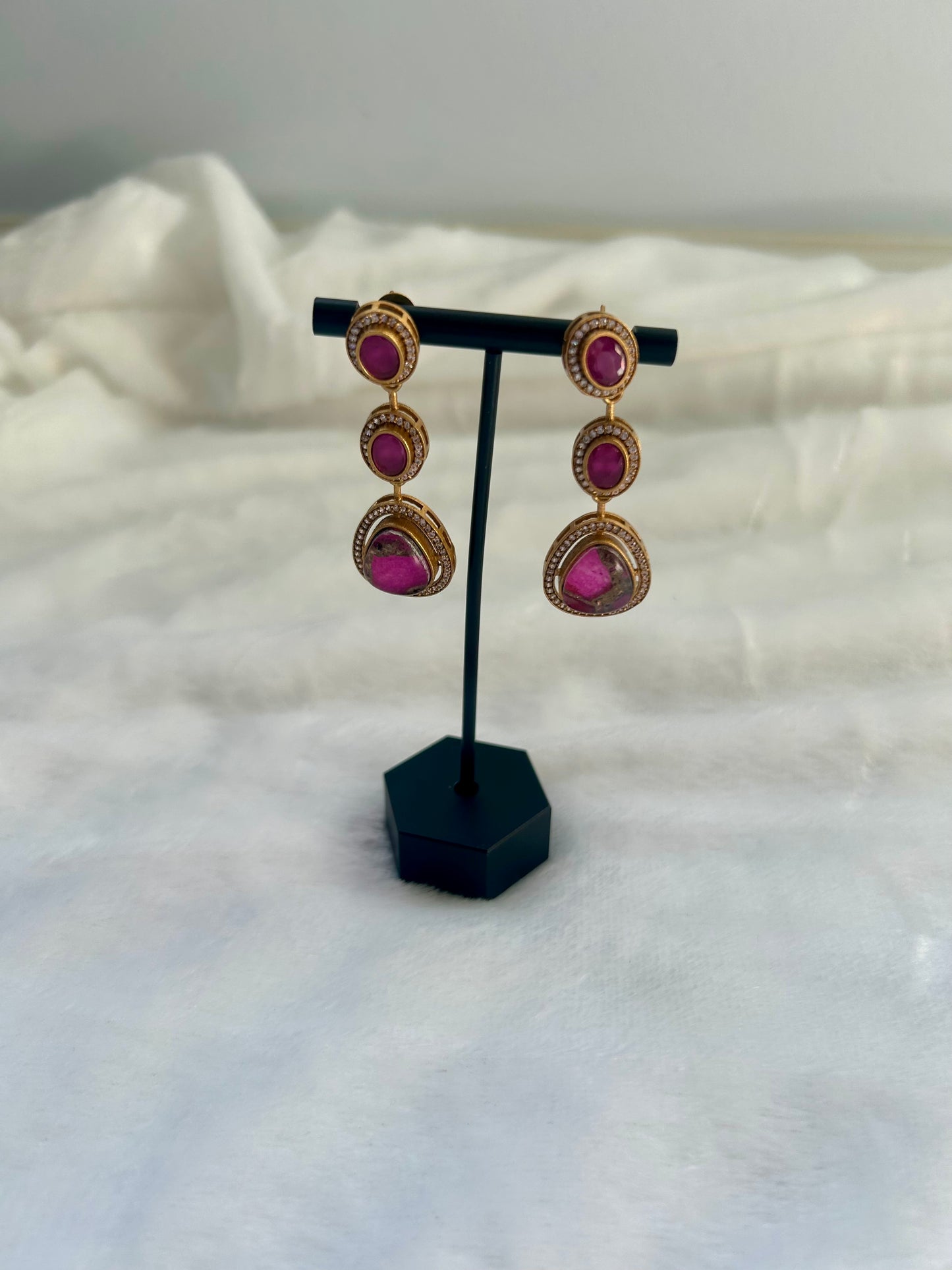 Purple Moissanite Kundan & Marble Earrings