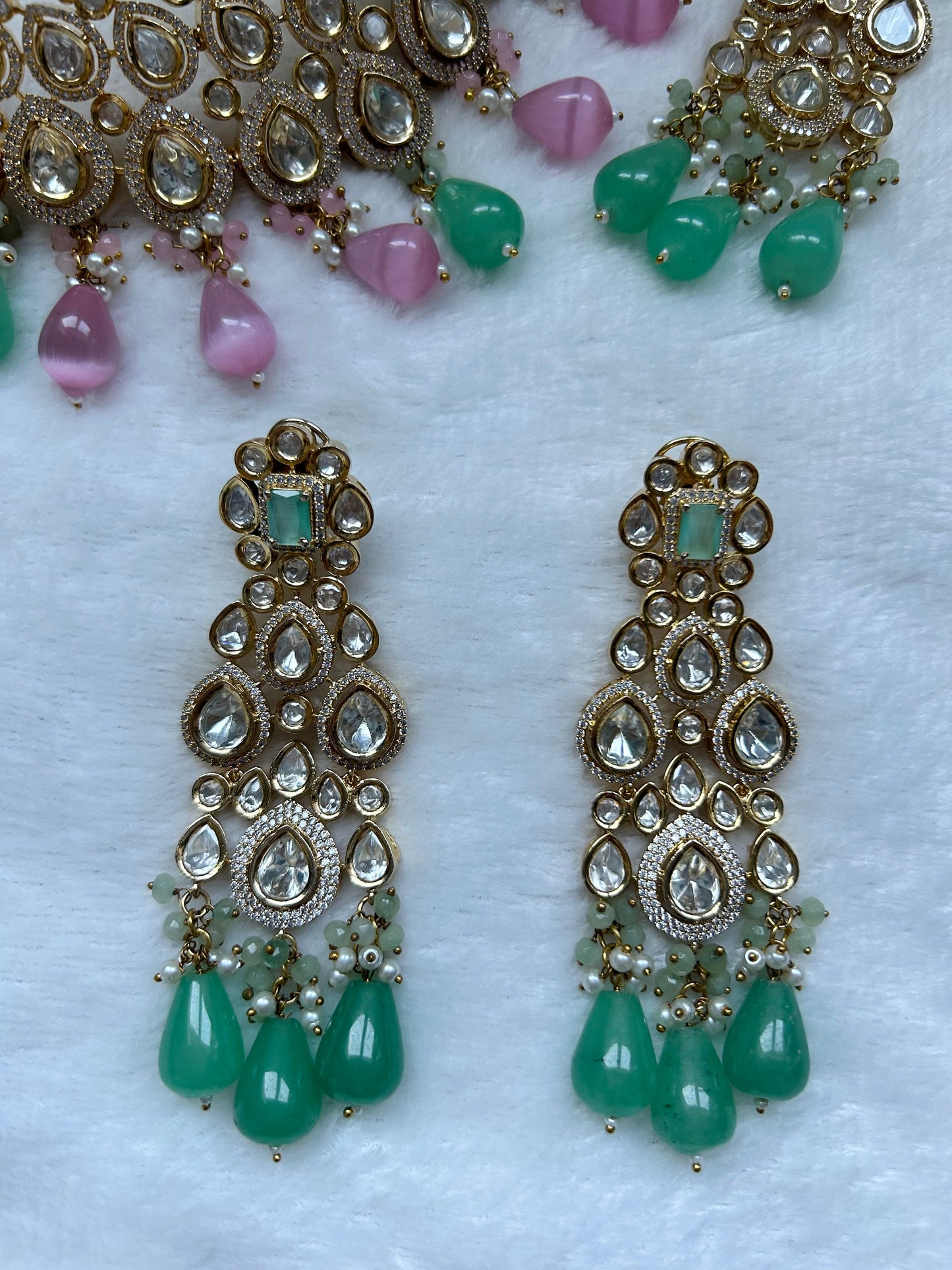 Tyaani Kundan Mint & Pink Bridal Set