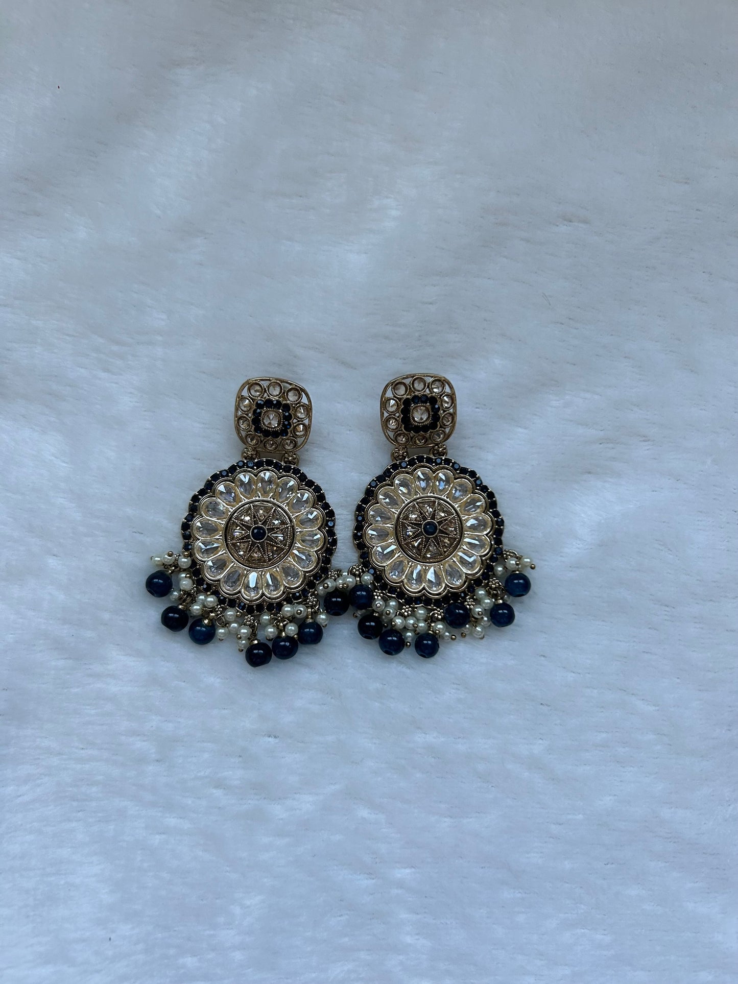 Dark Blue Polki Earrings