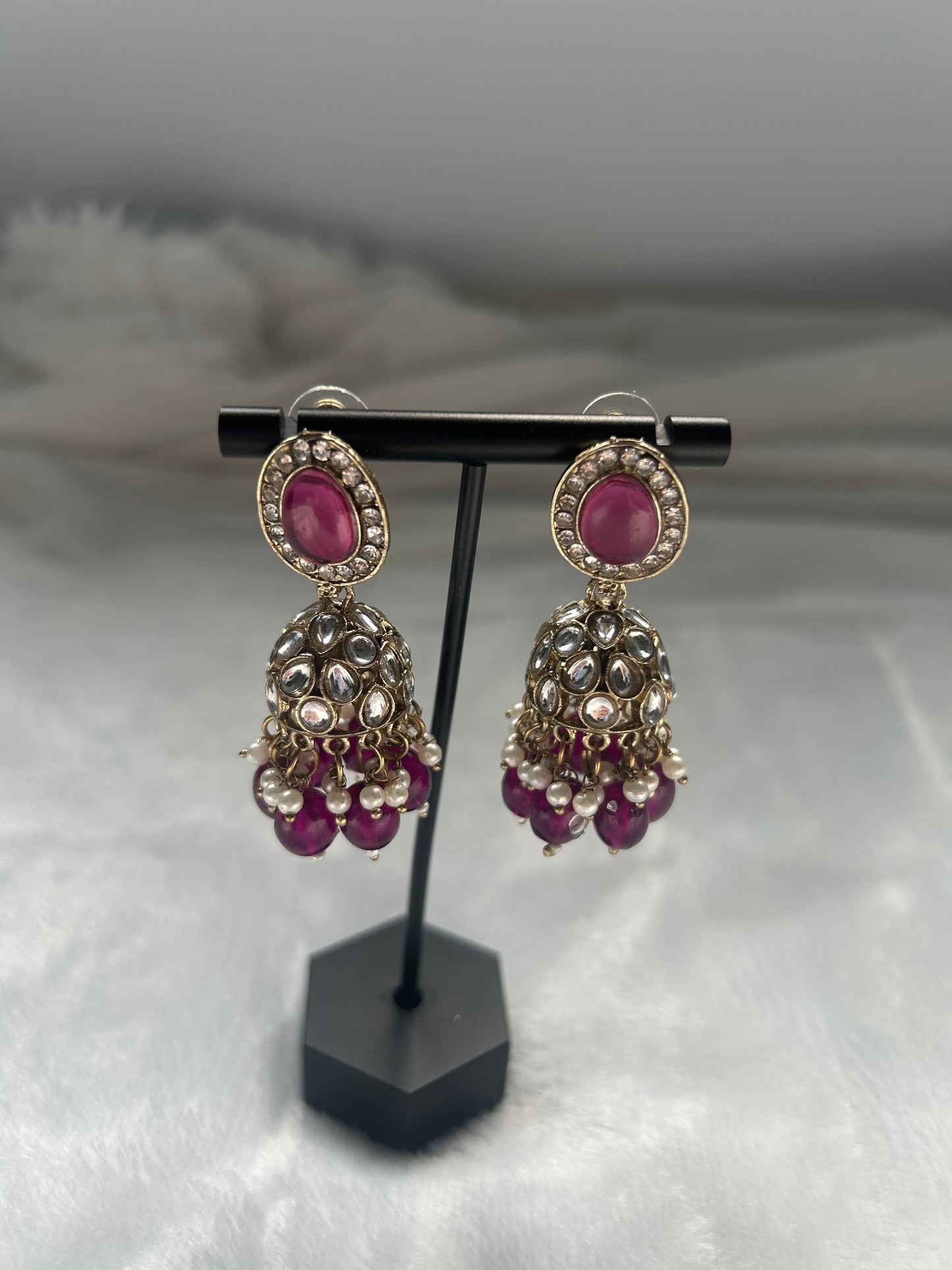 Dark Purple Kundan Jhumki Earrings