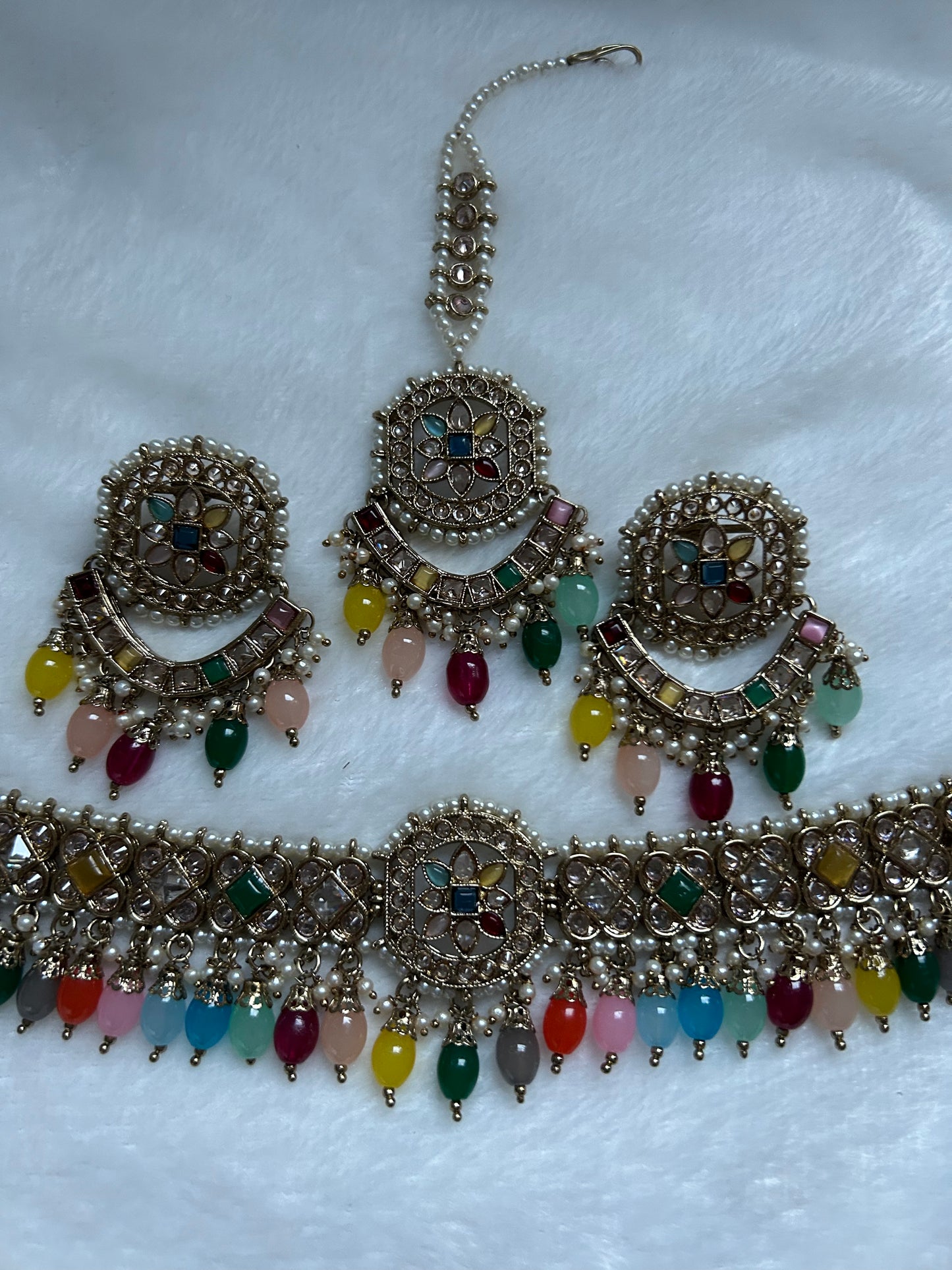 Multi Color Polki Choker Tikka Set